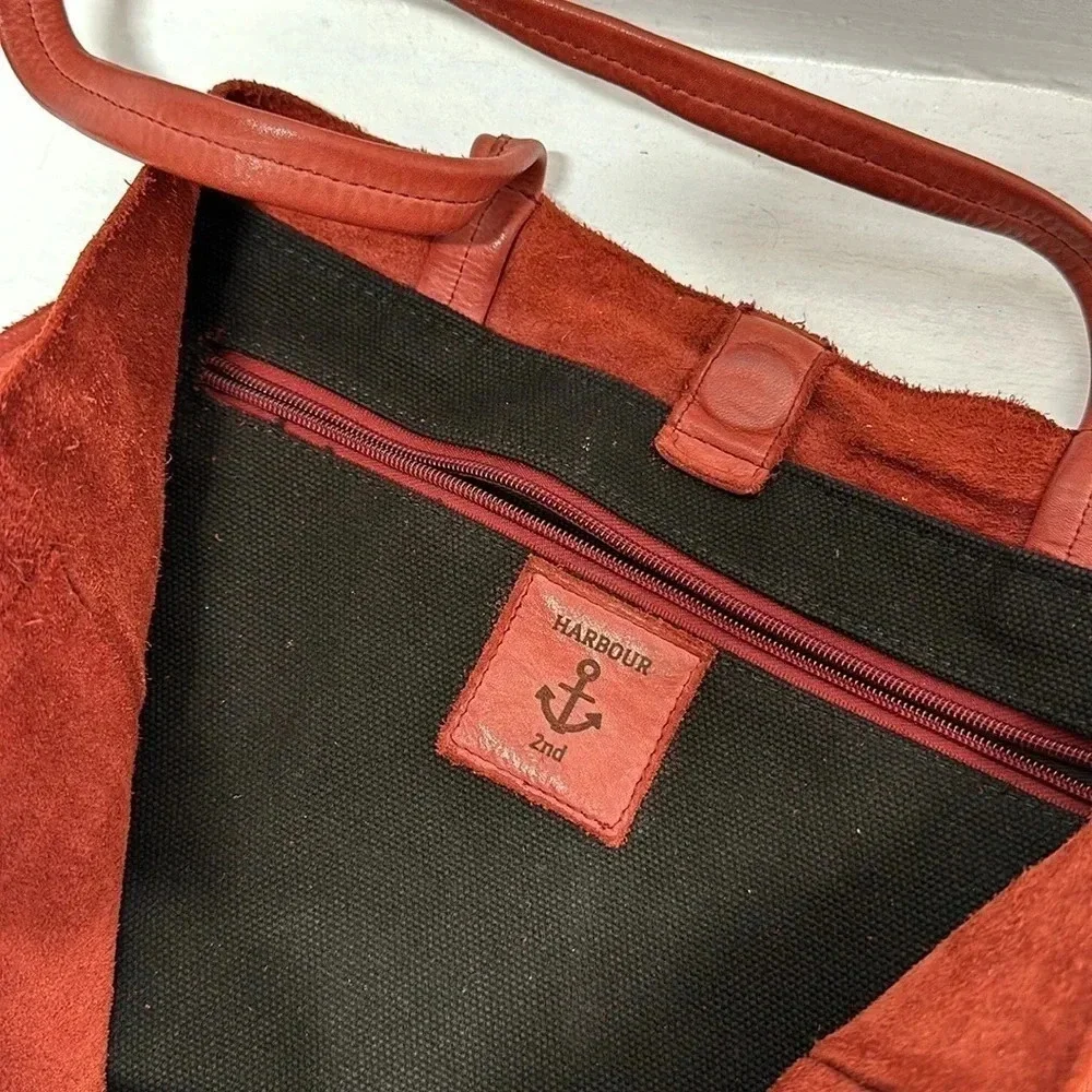 Harbour 2nd Second Elbe Leather Suede Tote Bag Large Purse in Garnet Red